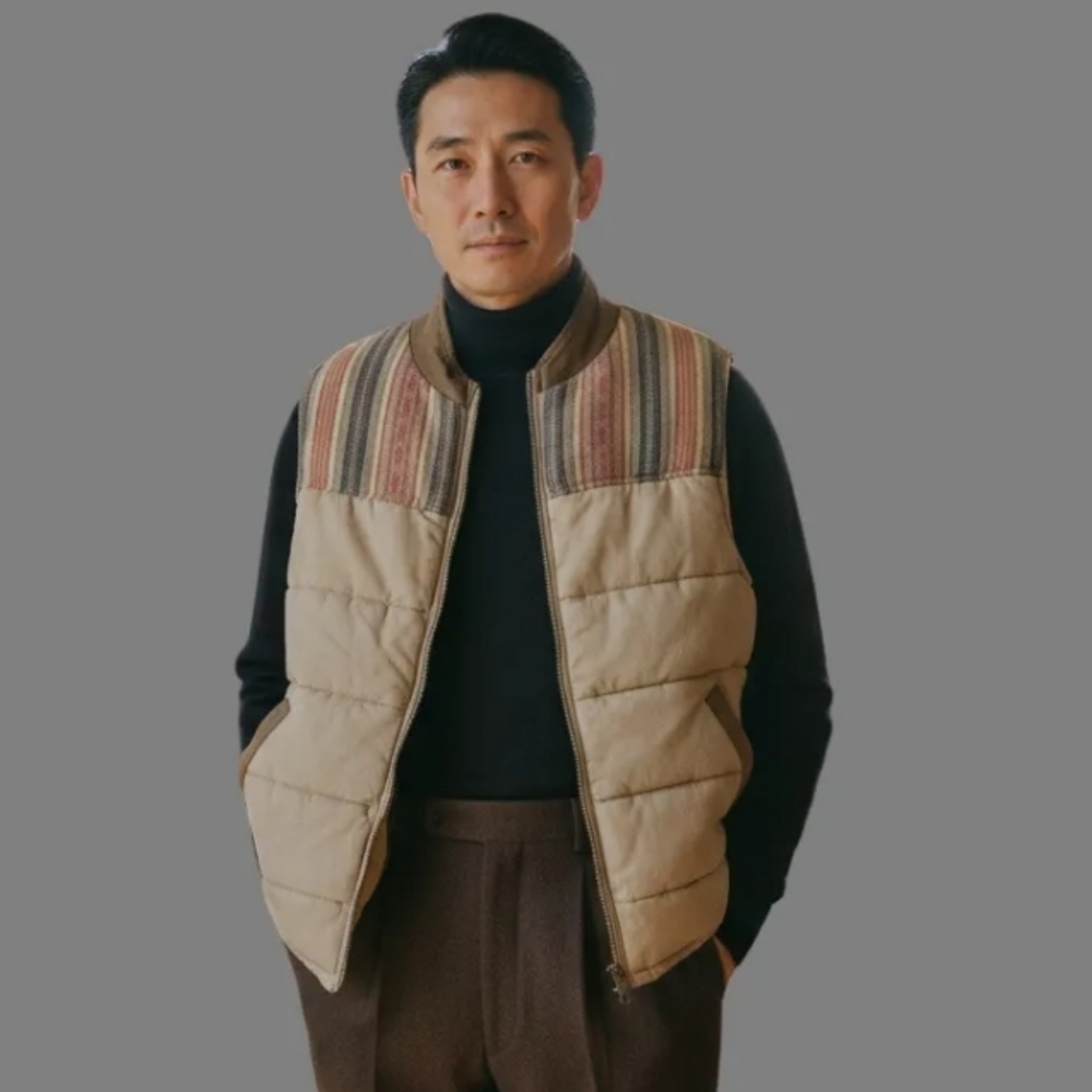 The Territory Ahead Men's Beige and Brown Quilted Vest Size Small